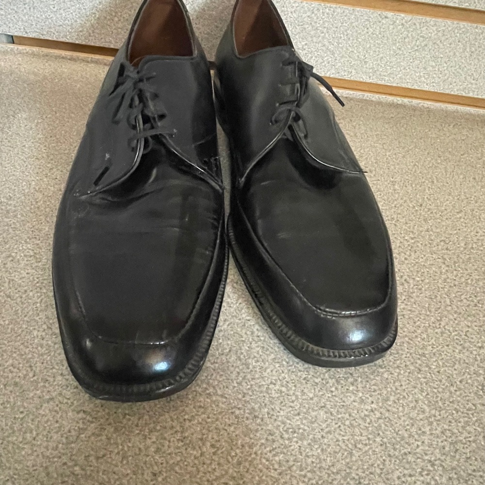 VTG Emblem Mens Black Leather Apron Toe Derby Dress Shoes Steel Shank Support